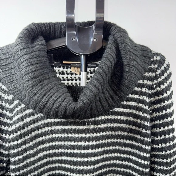 DKNY Black and Gray Striped Cowl Neck Sweater - Picture 2 of 5